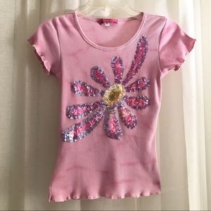💰4/$25 Pink Short Sleeve Tie-dyed Sequin T-Shirt